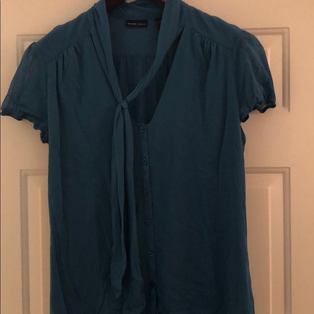 New York & Company Semi Sheer Cap Sleeve Blouse